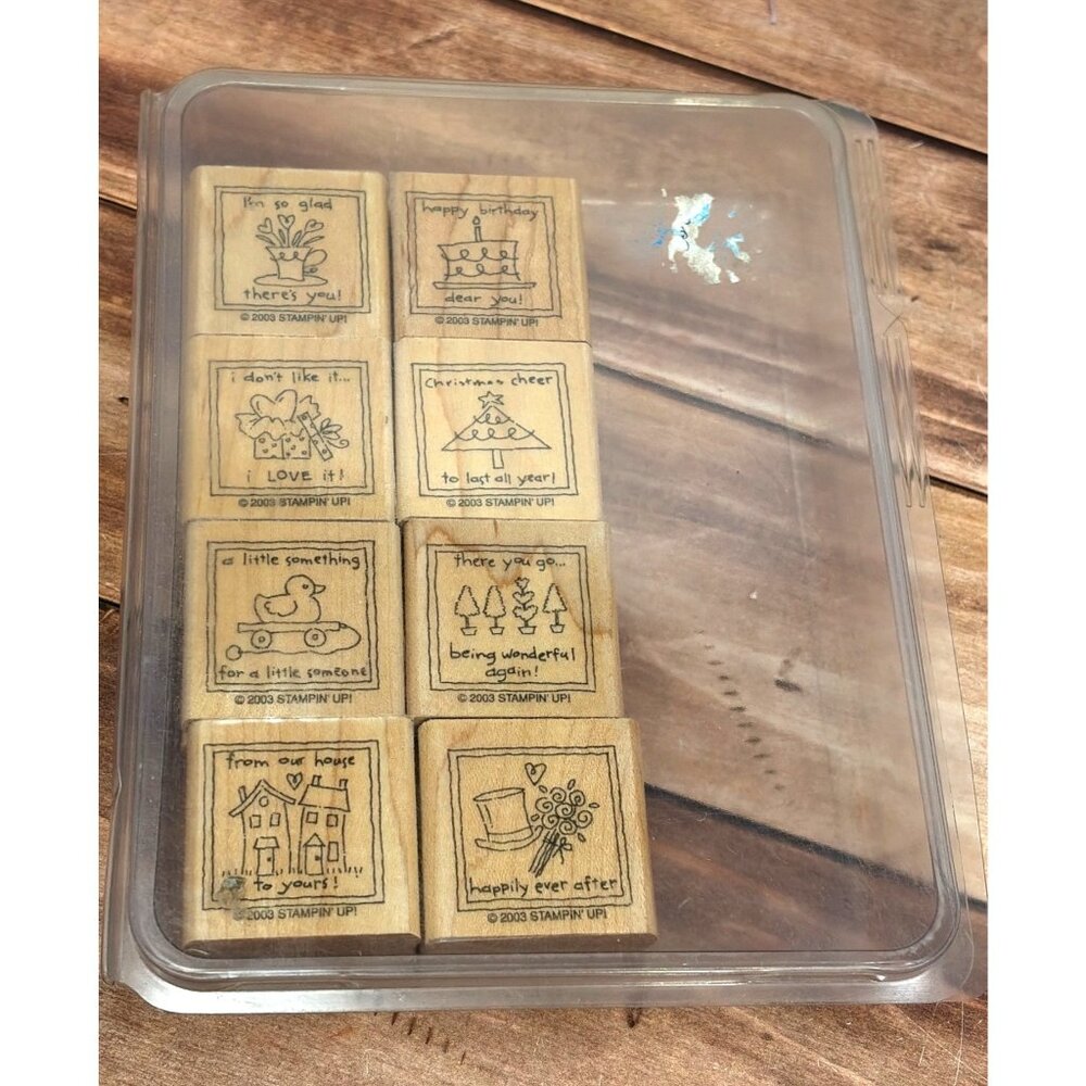 2003 STAMPIN' UP! LOVE NOTES WOOD MOUNTED RUBBER STAMP SET OF 8 DUCKIE MARRIAGE